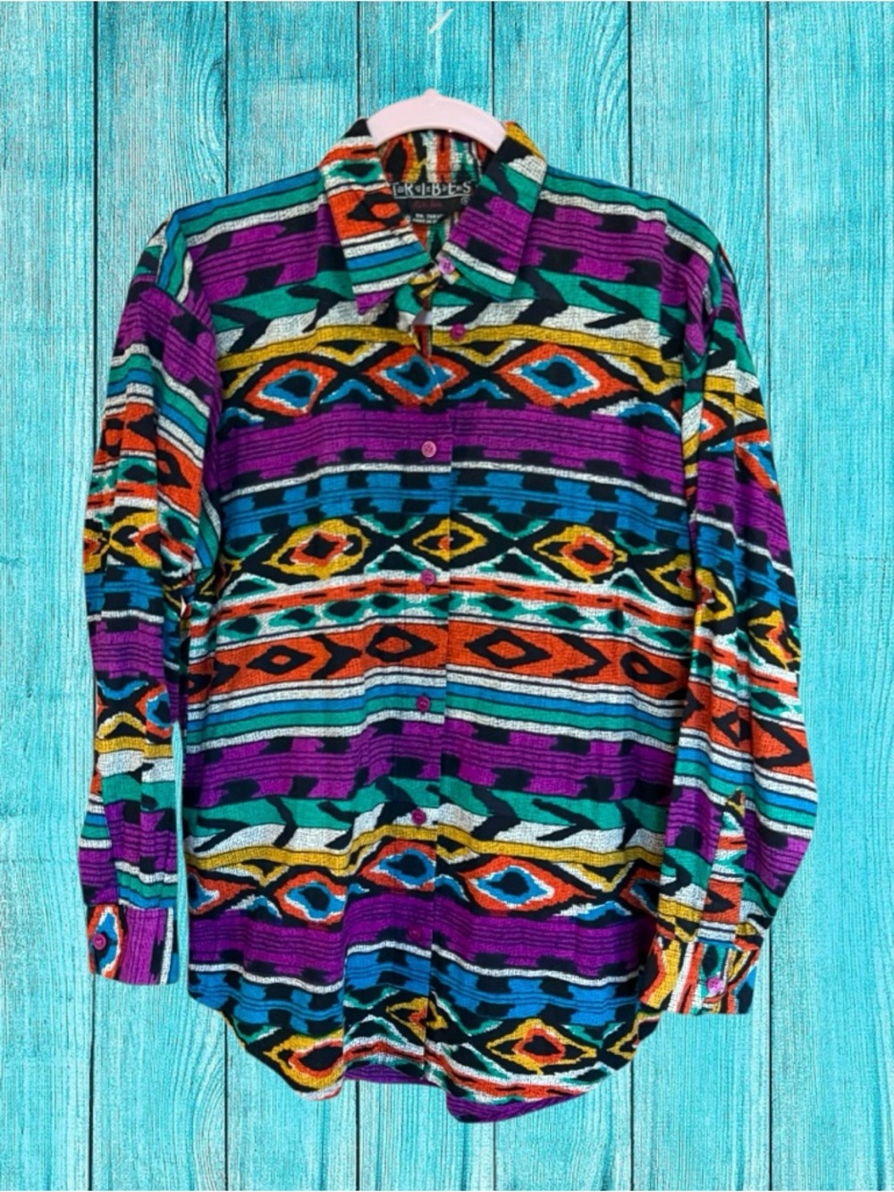 Tribes For Her Vintage Vibrant Multicolor Tribal Stripe Cotton Western Shirt